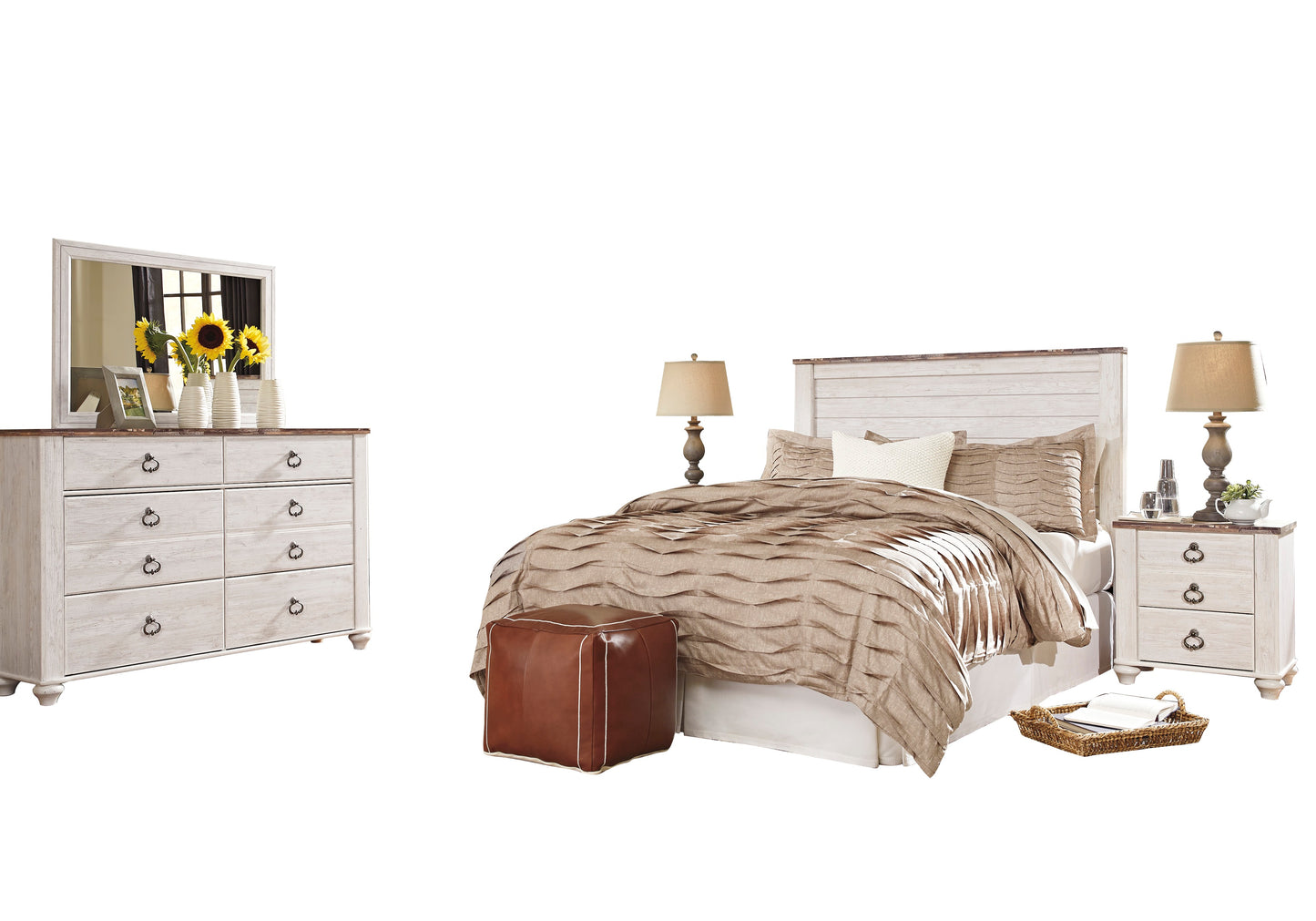 Ashley Willowton 5PC Cal King Panel Headboard Bedroom Set with Two Nightstand in White