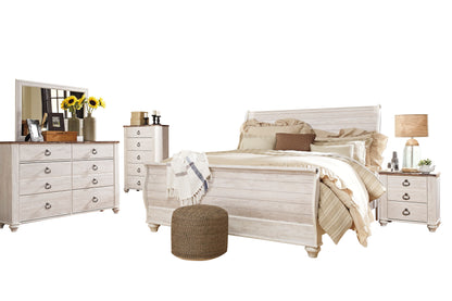 Ashley Willowton 5PC E King Sleigh Bedroom Set One Nightstand Dresser Mirror Chest in White