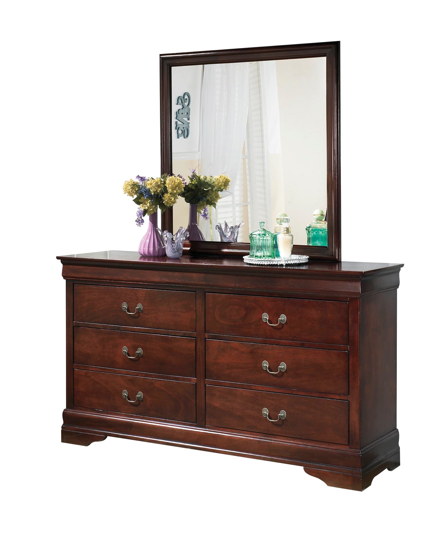 Ashley Alisdair 4PC Bedroom Set Queen Sleigh Bed One Nightstand Dresser Mirror in Dark Brown - The Furniture Space.
