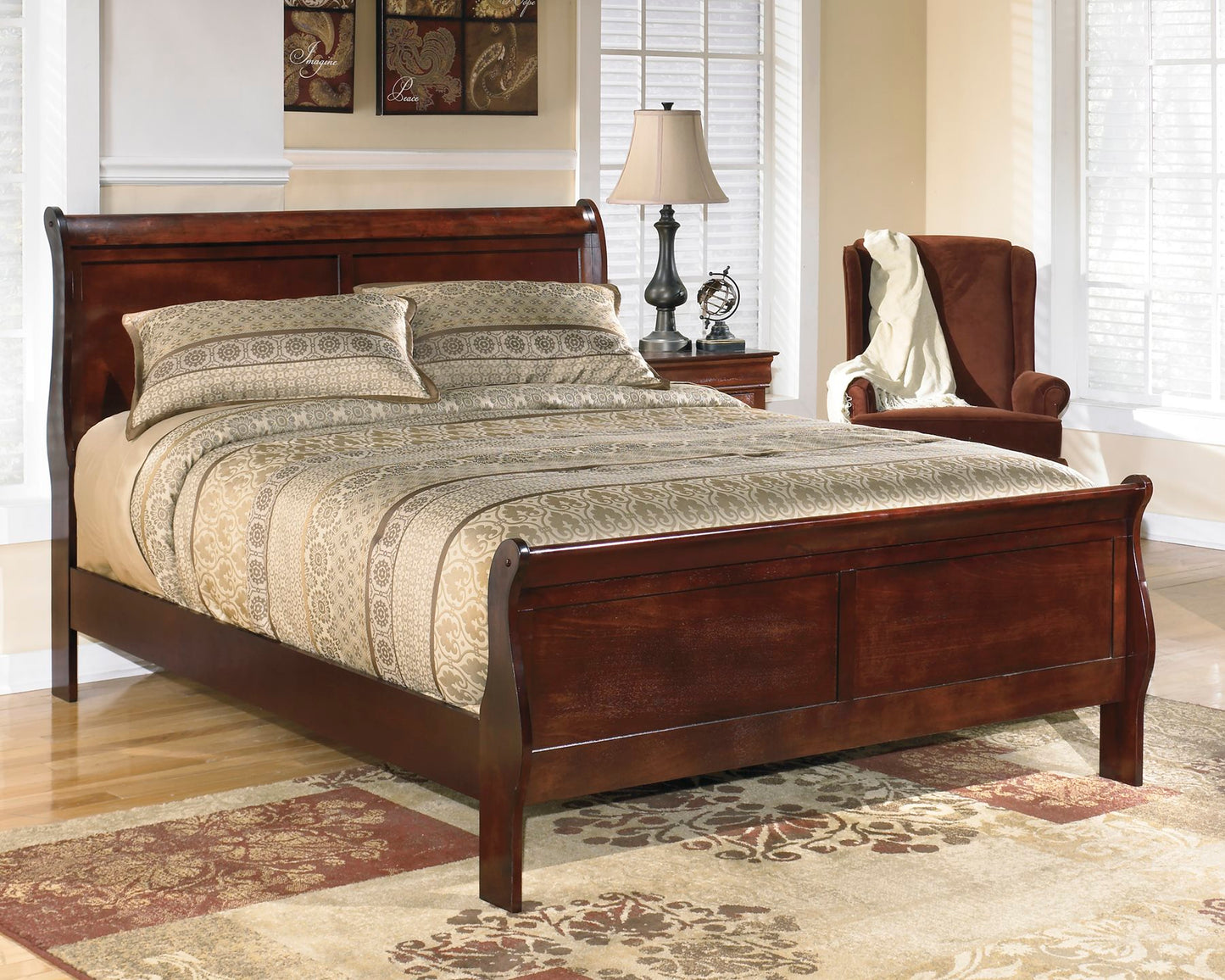 Ashley Alisdair Queen Sleigh Bed in Dark Brown - The Furniture Space.