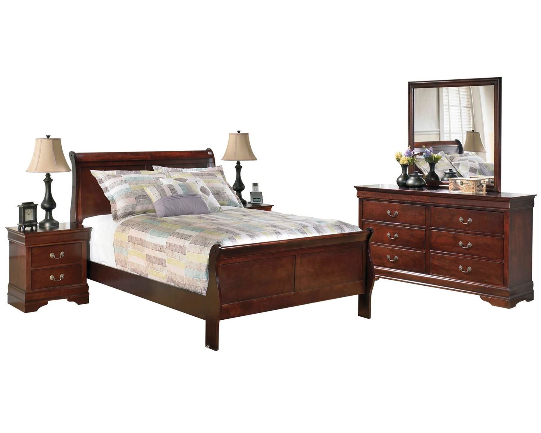 Ashley Alisdair 5PC Bedroom Set Cal King Sleigh Bed Two Nightstand Dresser Mirror in Dark Brown - The Furniture Space.