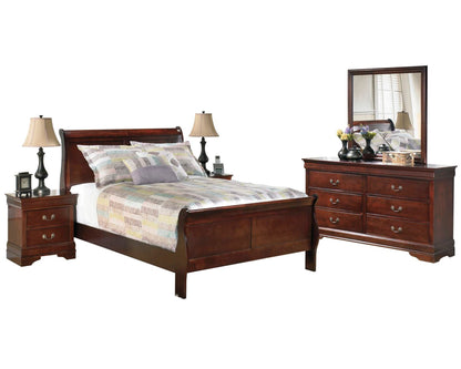 Ashley Alisdair 5PC Bedroom Set E King Sleigh Bed Two Nightstand Dresser Mirror in Dark Brown - The Furniture Space.