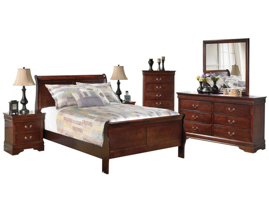 Ashley Alisdair 6PC Bedroom Set Cal King Sleigh Bed Two Nightstand Dresser Mirror Chest in Dark Brown - The Furniture Space.