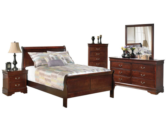 Ashley Alisdair 5PC Bedroom Set E King Sleigh Bed One Nightstand Dresser Mirror Chest in Dark Brown - The Furniture Space.