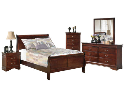 Ashley Alisdair 5PC Bedroom Set Cal King Sleigh Bed One Nightstand Dresser Mirror Chest in Dark Brown - The Furniture Space.