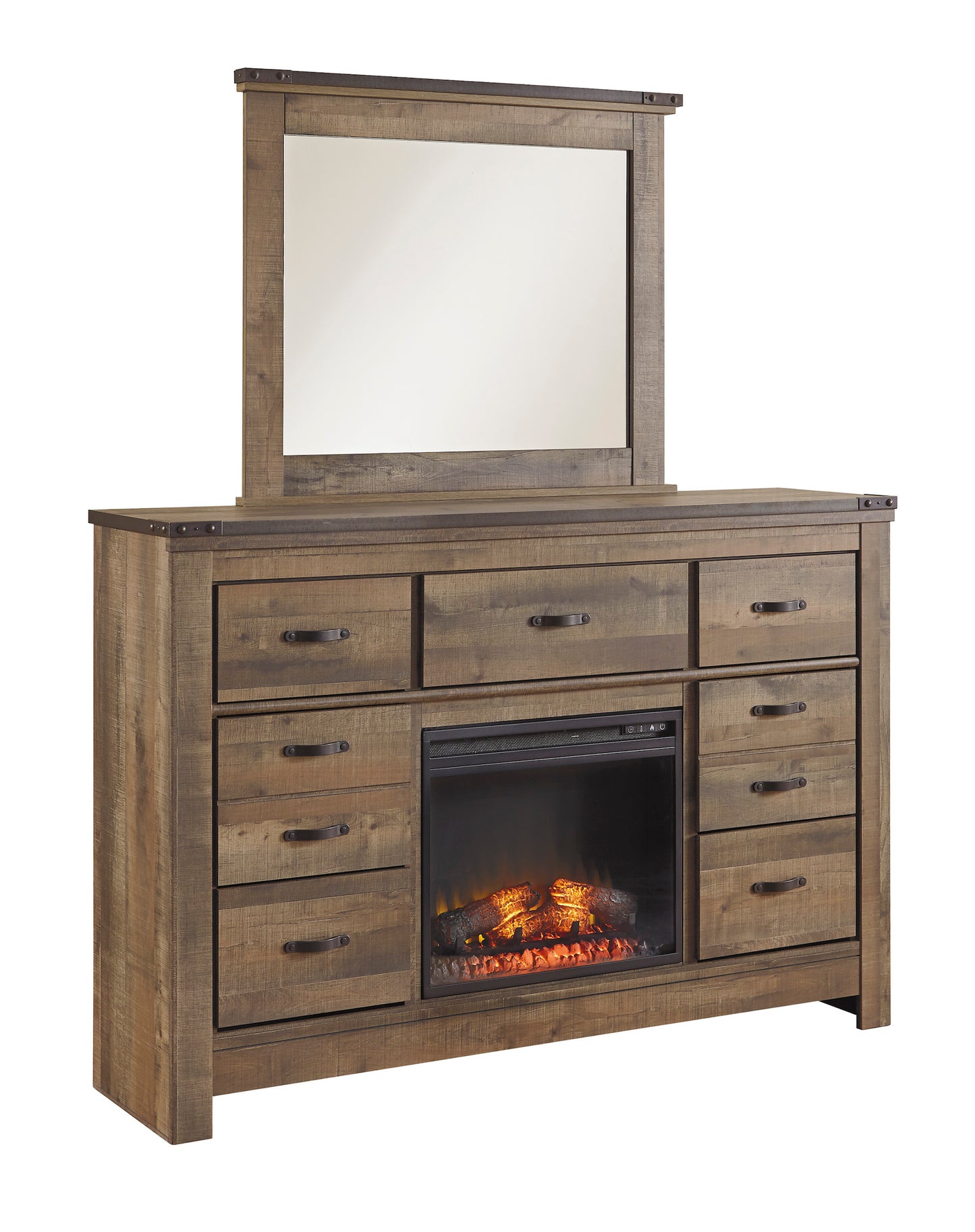 Ashley Trinell Dresser with Fireplace Option in Brown