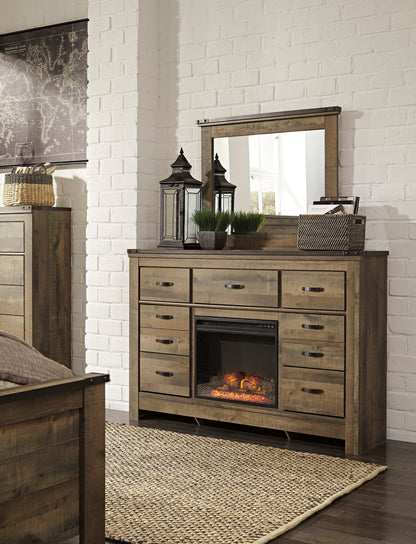 Ashley Trinell Dresser with Fireplace Option in Brown