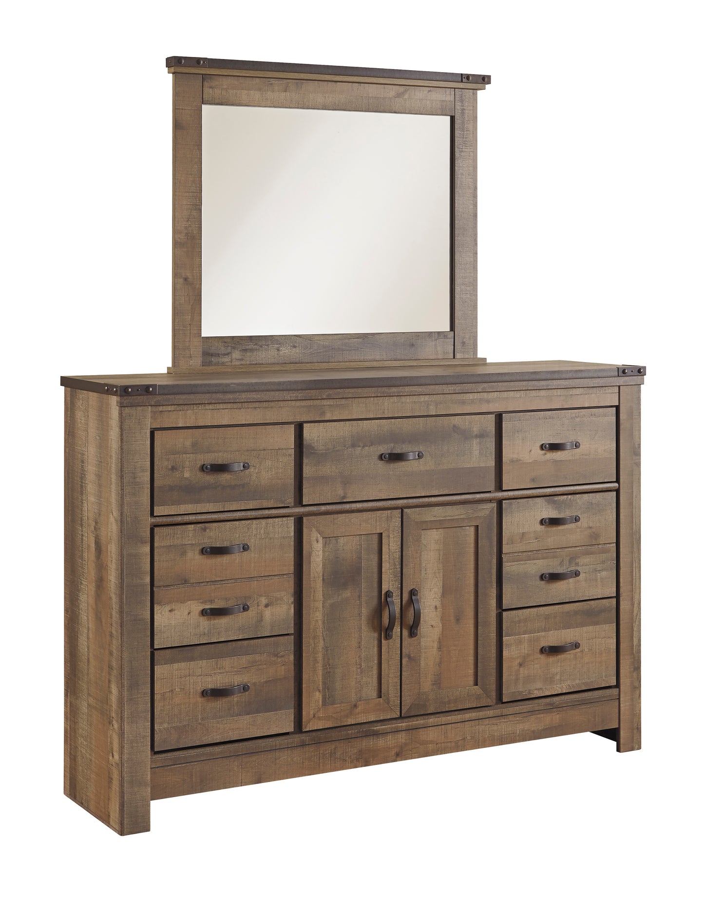 Ashley Trinell 5PC Bedroom Set E King Panel Headboard Two Nightstand Dresser Mirror in Brown