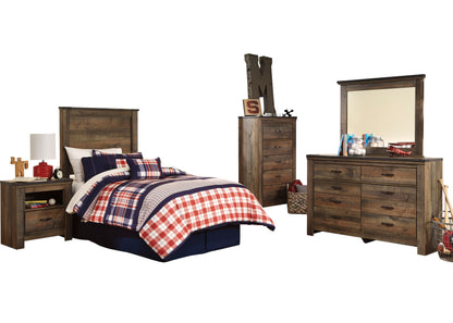 Ashley Trinell 5PC Bedroom Set Full Panel Headboard One Nightstand Dresser Mirror Chest in Brown