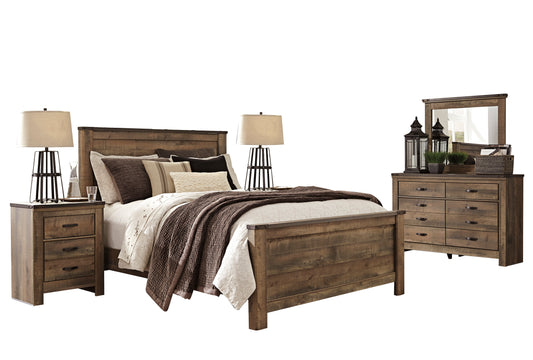 Ashley Trinell 5PC Bedroom Set E King Panel Bed Two Nightstand Dresser Mirror in Brown