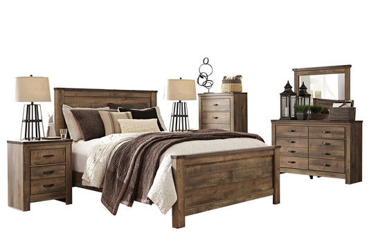 Ashley Trinell 6PC Bedroom Set Queen Panel Bed Two Nightstand Dresser Mirror Chest in Brown