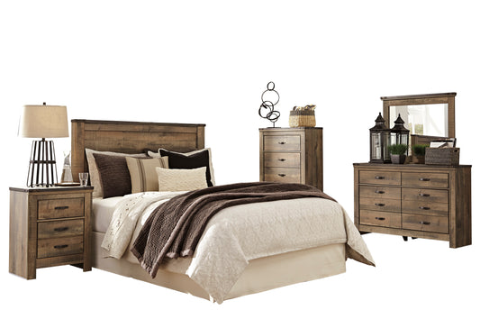 Ashley Trinell 5PC Bedroom Set E King Panel Headboard One Nightstand Dresser Mirror Chest in Brown