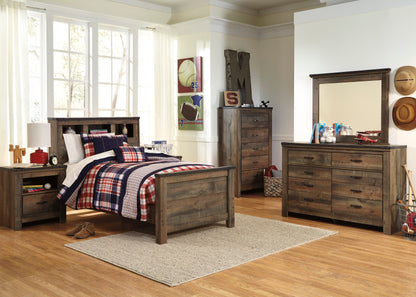 Ashley Trinell 5PC Bedroom Set Twin Bookcase Bed Two Nightstand Dresser Mirror in Brown