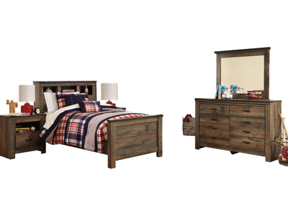 Ashley Trinell 5PC Bedroom Set Twin Bookcase Bed Two Nightstand Dresser Mirror in Brown