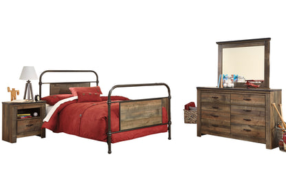 Ashley Trinell 4PC Bedroom Set Twin Metal Bed One Nightstand Dresser Mirror in Brown
