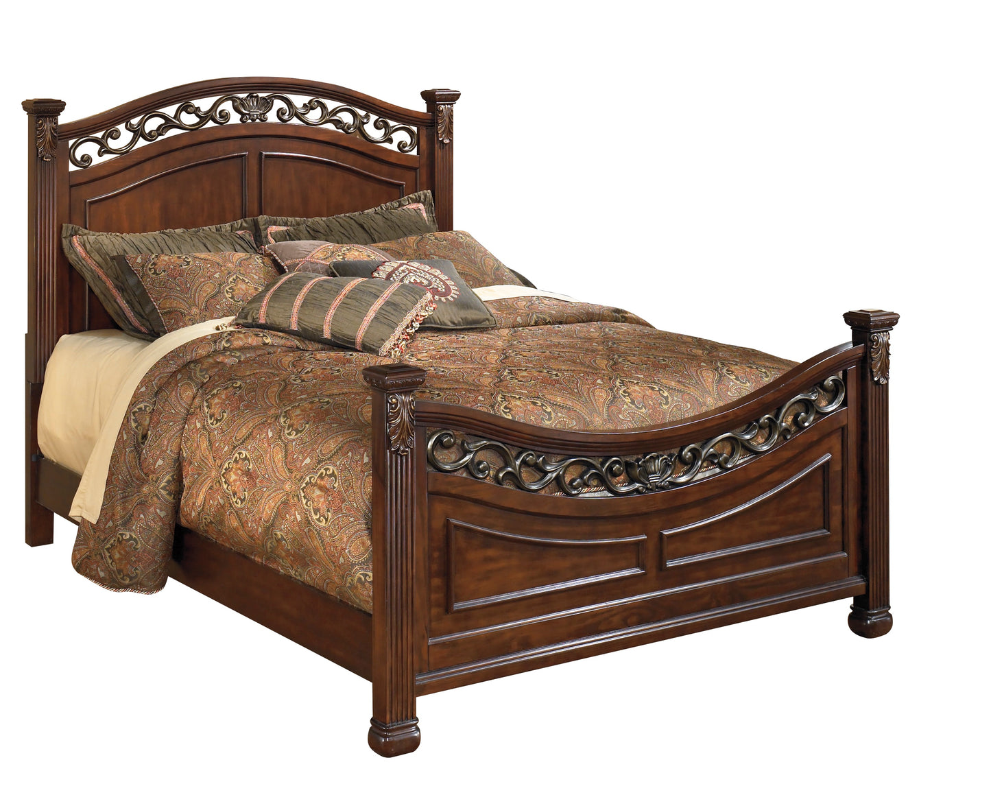 Ashley Leahlyn 5PC Bedroom Set E King Panel Bed Dresser Mirror Two Nightstand in Warm Brown