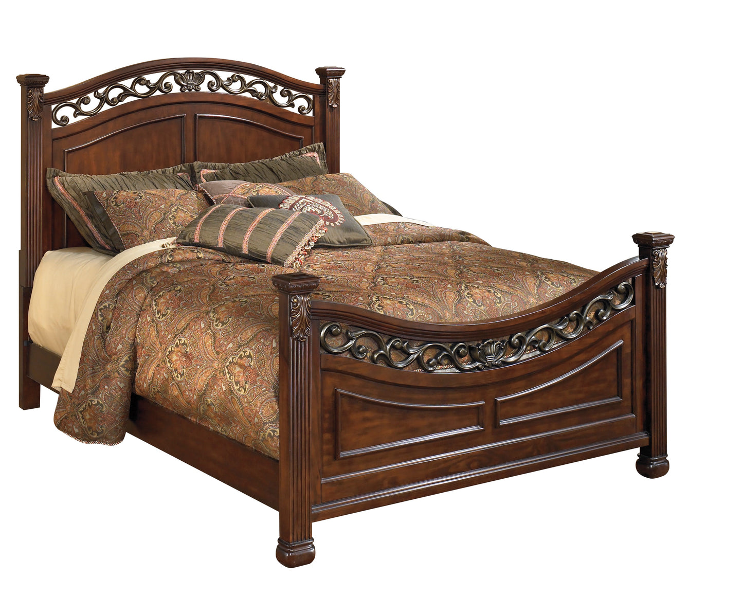 Ashley Leahlyn 4PC Bedroom Set Cal King Panel Bed Dresser Mirror One Nightstand in Warm Brown