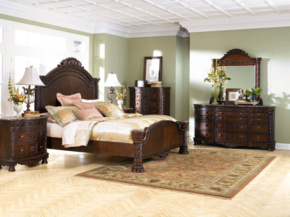 Ashley North Shore 5PC Bedroom Set E King Panel Bed Dresser Mirror Two Nightstand in Dark Brown