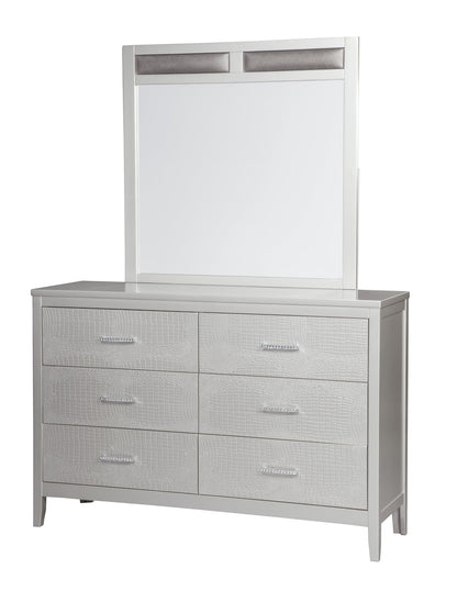 Ashley Olivet 4PC Bedroom Set Queen Panel Bed One Nightstand Dresser Mirror in Silver