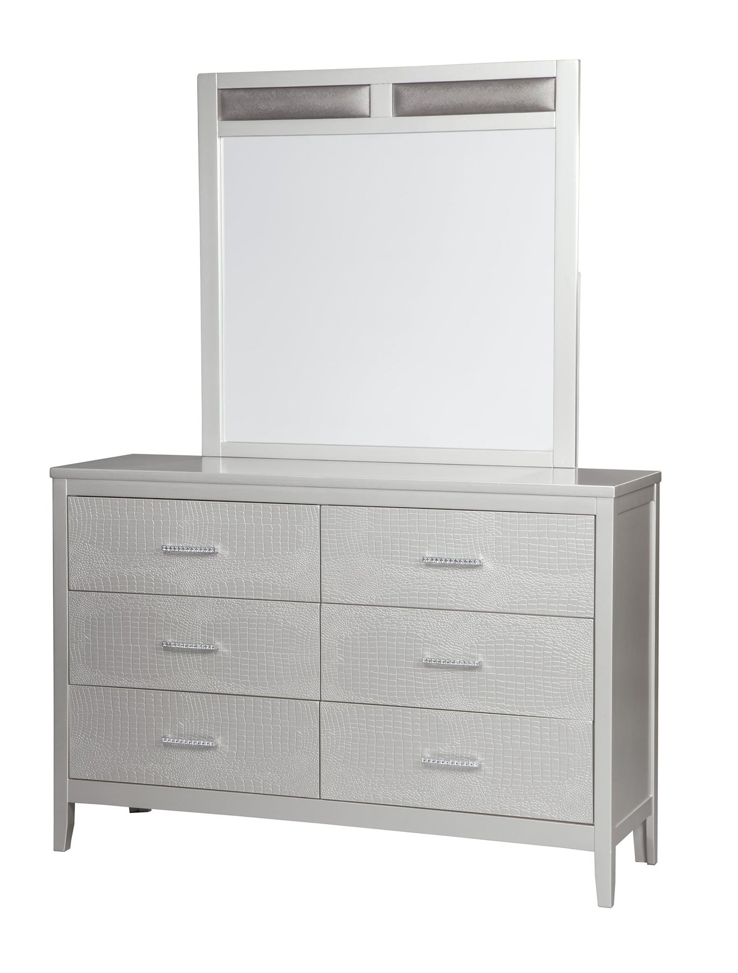 Ashley Olivet 6PC Bedroom Set Cal King Panel Bed Two Nightstand Dresser Mirror Chest in Silver