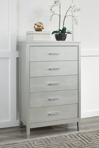 Ashley Olivet Five Drawer Chest in Silver