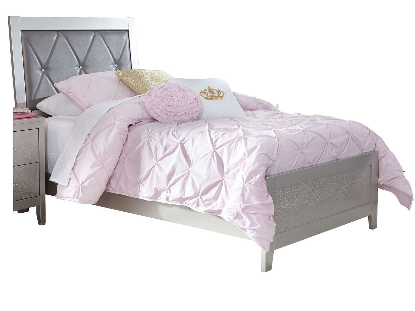 Ashley Olivet Twin Panel Bed in Silver