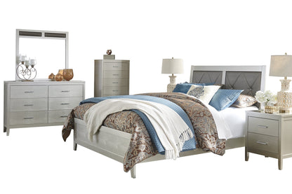 Ashley Olivet 6PC Bedroom Set Full Panel Bed Two Nightstand Dresser Mirror Chest in Silver