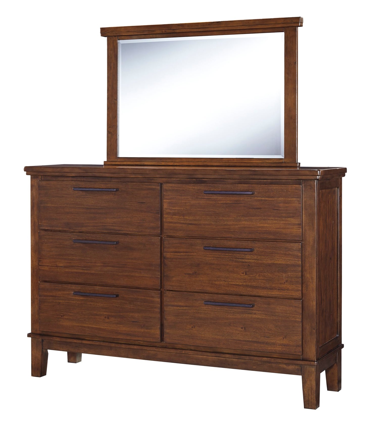 Ashley Ralene 4PC Bedroom Set E King Upholstered Storage Bed Dresser Mirror One Nightstand in Dark Brown