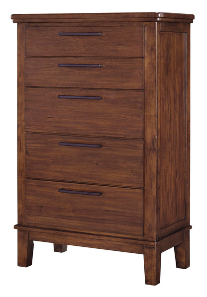 Ashley Ralene Five Drawer Chest in Medium Brown