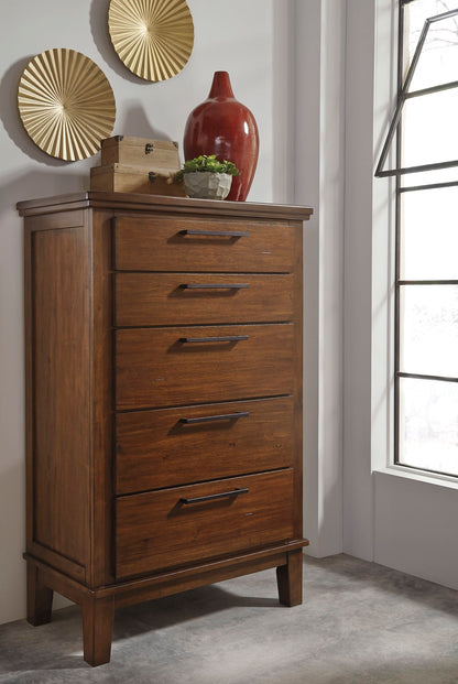 Ashley Ralene Five Drawer Chest in Medium Brown