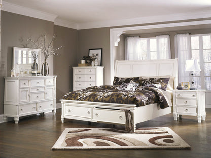 Ashley Prentice 5PC Bedroom Set E King Sleigh Bed Dresser Mirror One Nightstand Chest in White