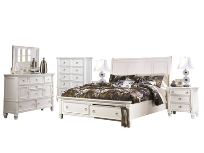 Ashley Prentice 6PC Bedroom Set Queen Sleigh Bed Dresser Mirror Two Nightstand Chest in White