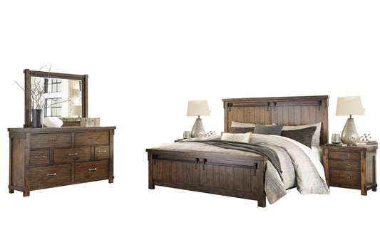 Ashley Lakeleigh 5PC Bedroom Set Queen Panel Bed Dresser Mirror Two Nightstand in Brown