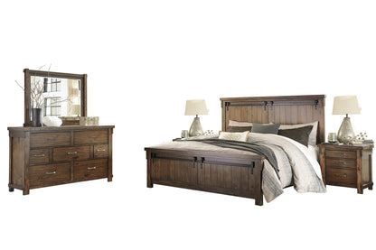Ashley Lakeleigh 5PC Bedroom Set Cal King Panel Bed Dresser Mirror Two Nightstand in Brown