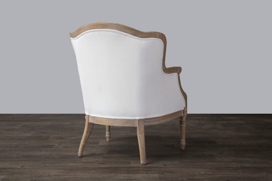 French Provincial Wood Trimmed Accent Arm Chair in White