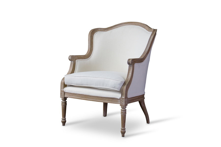 French Provincial Wood Trimmed Accent Arm Chair in White