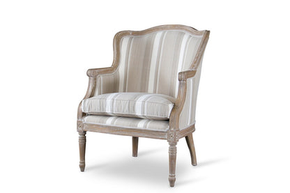 French Provincial Wood Trimmed Accent Arm Chair in Beige