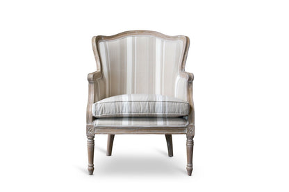 French Provincial Wood Trimmed Accent Arm Chair in Beige