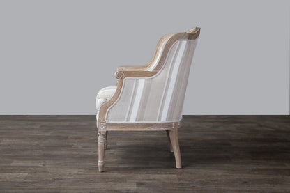 French Provincial Wood Trimmed Accent Arm Chair in Beige