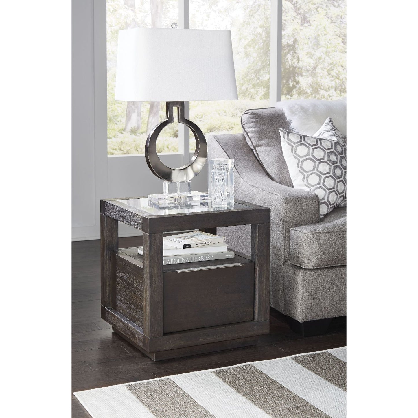 Modus Oxford One-Drawer End Table in Basalt Grey