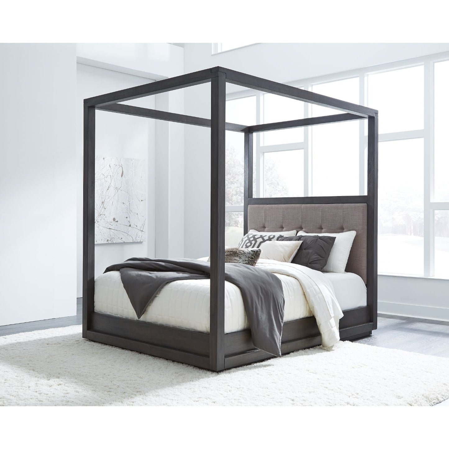 Modus Oxford Queen Canopy Bed in Basalt Grey