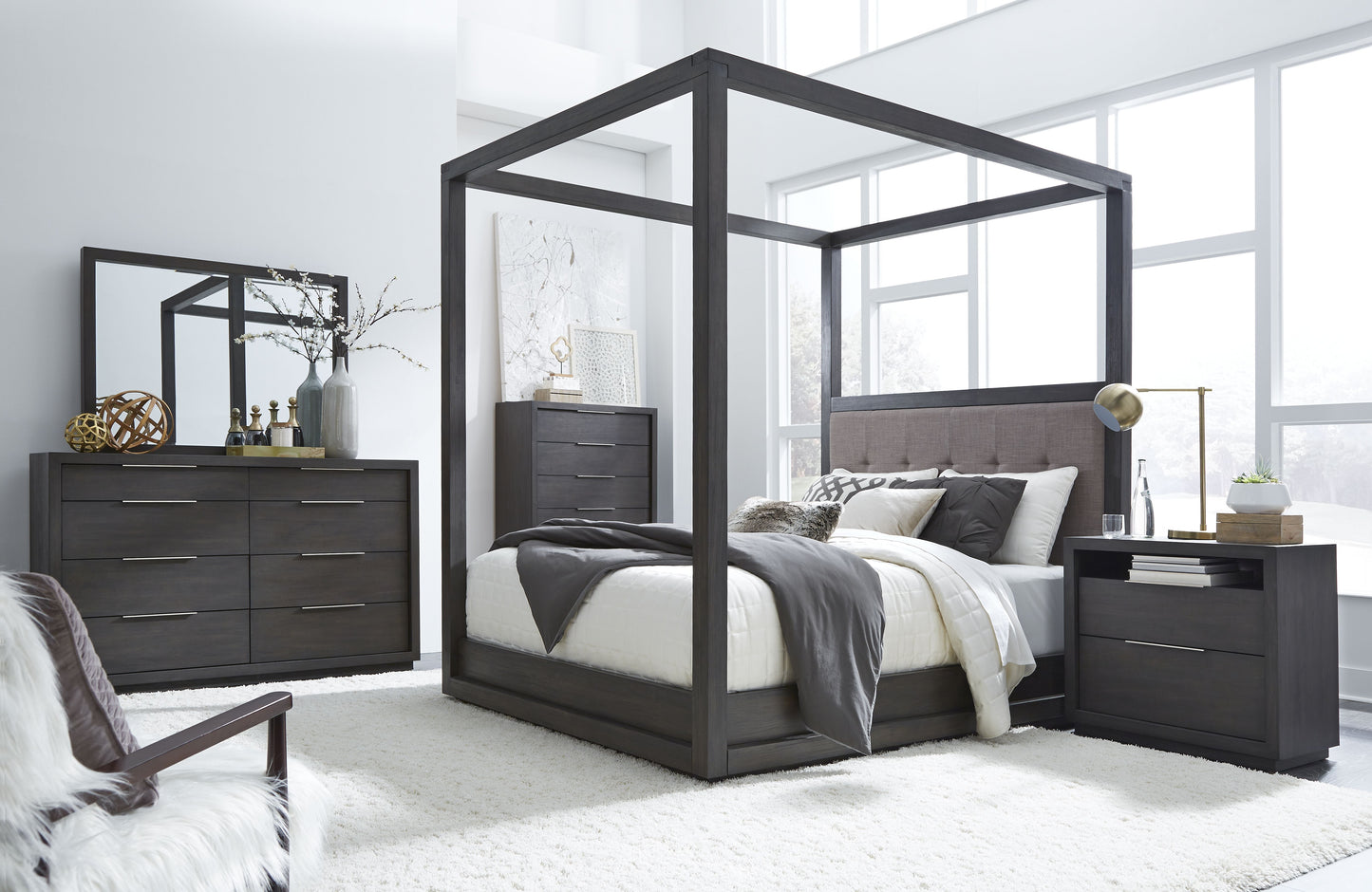 Modus Oxford 5PC Full Canopy Bedroom Set with 2 Nightstand in Dolphin