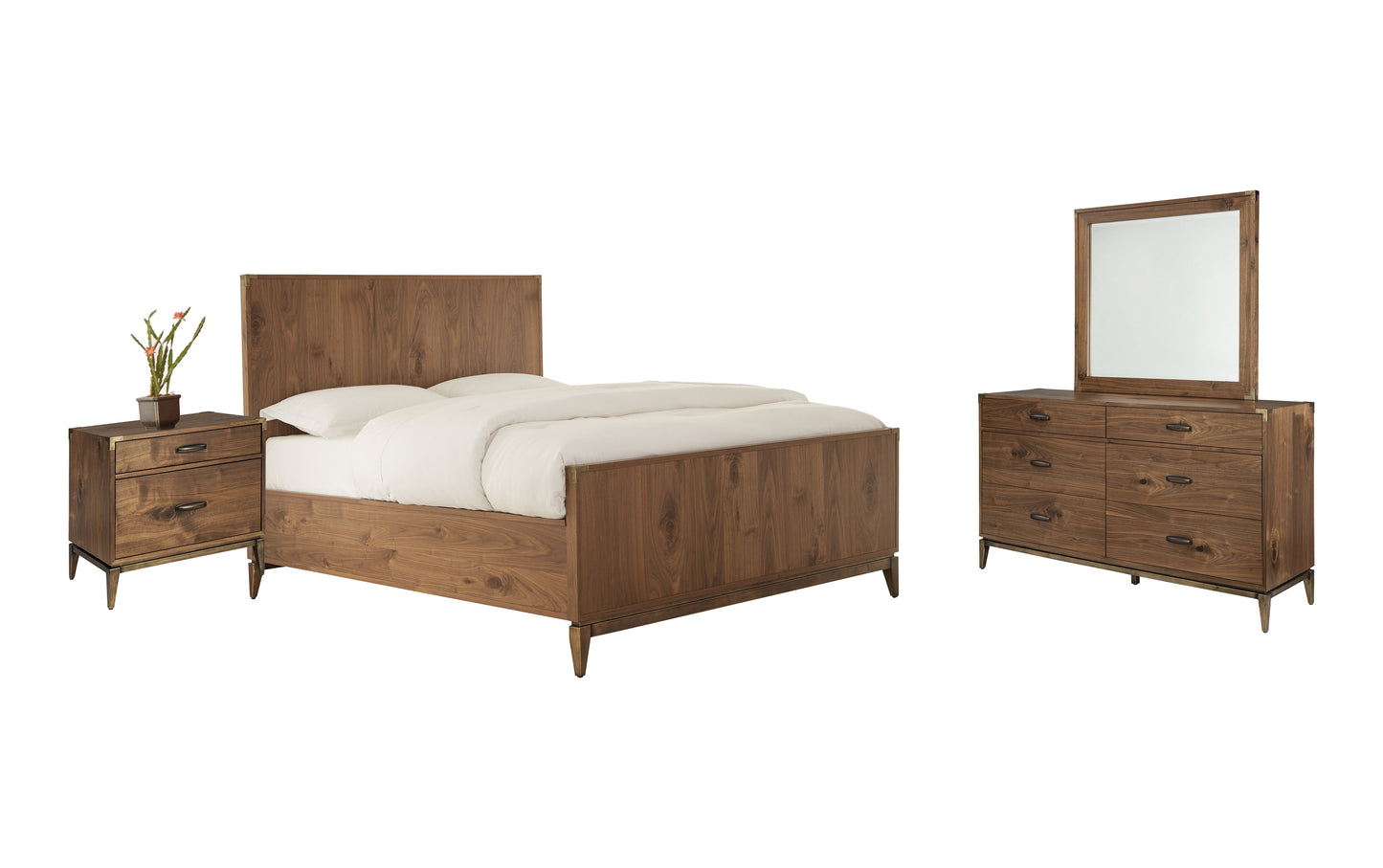 Modus Adler 4PC E King Bedroom Set with Nightstand in Natural Walnut