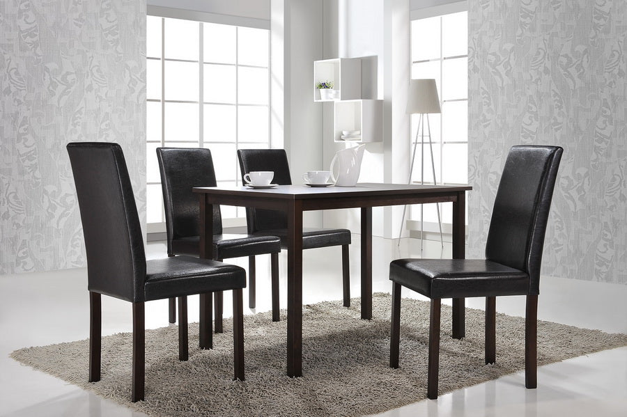 Modern 4 Dining Side Chairs in Dark Brown Solid Rubber Wood