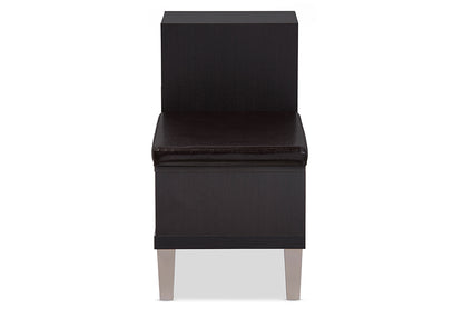 Contemporary Storage Shoe Bench in Dark Brown Faux Leather
