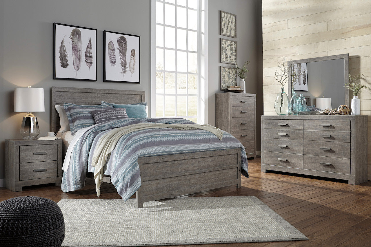 Ashley Culverbach 5PC Queen Panel Bedroom Set with two Nightstands in Gray - The Furniture Space.