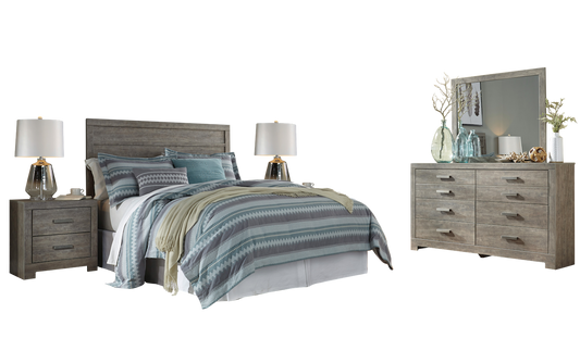 Ashley Culverbach 5PC E King Panel Headboard Bedroom Set with Two Nightstand in Gray - The Furniture Space.