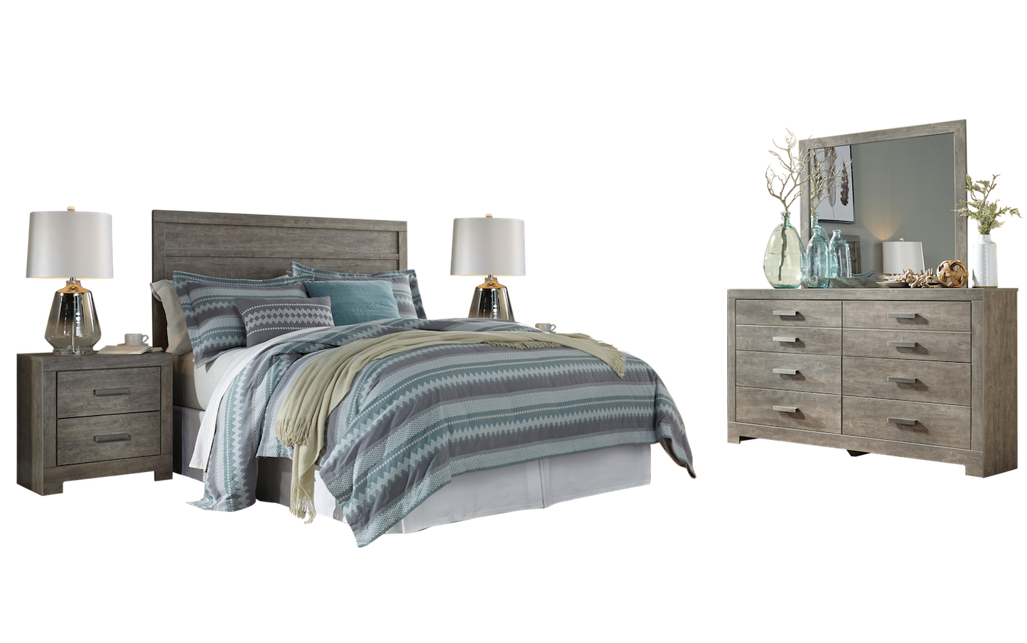 Ashley Culverbach 5PC Queen Panel Headboard Bedroom Set with two Nightstands - The Furniture Space.