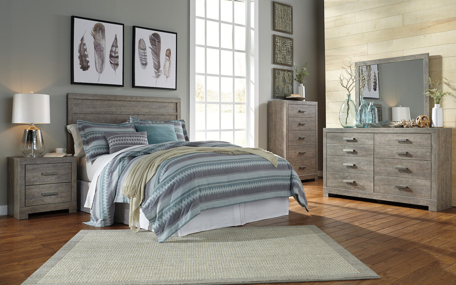 Ashley Culverbach 6PC Queen Headboard Bedroom Set in Gray - The Furniture Space.