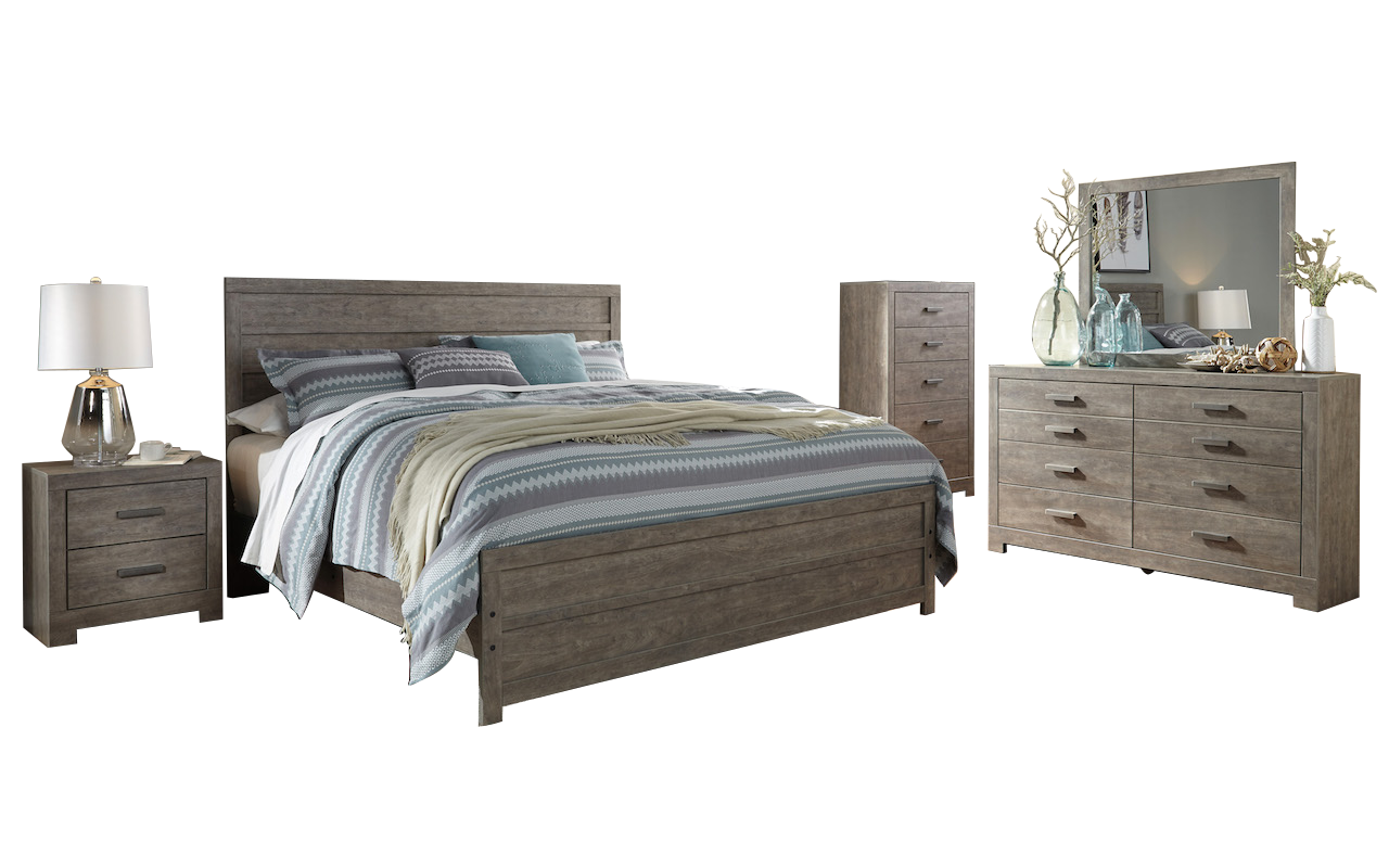 Ashley Culverbach 5PC E King Panel Bedroom Set with Chest in Gray - The Furniture Space.